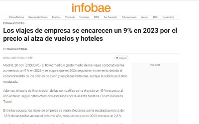 Corporate travel will be 9% more expensive by 2023 due to higher flight and hotel prices